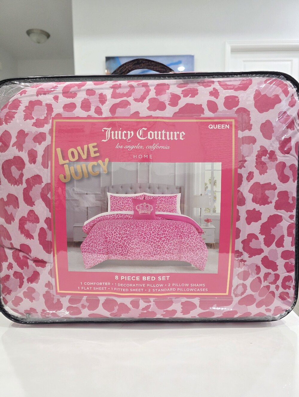 Juicy Couture Pink Leopard 8 Piece Comforter and Sheets Set